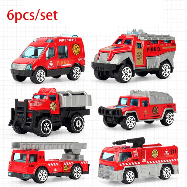 5/6pcs Alloy Diecast Engineering Car Models Fire Fighting Truck Toys for Children Kids Vehicle Toys Gift Excavator Tractor Toy