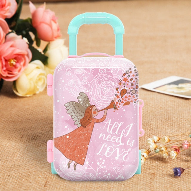 Fashion Metal Mini Suitcase for Dolls Miniature Toys Trunk Dollhouse Decoration Lovely Small Clutch Jewellery Box Doll Handbag