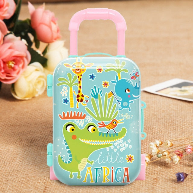 Fashion Metal Mini Suitcase for Dolls Miniature Toys Trunk Dollhouse Decoration Lovely Small Clutch Jewellery Box Doll Handbag