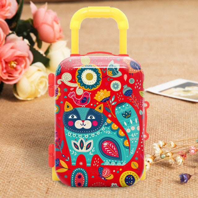 Fashion Metal Mini Suitcase for Dolls Miniature Toys Trunk Dollhouse Decoration Lovely Small Clutch Jewellery Box Doll Handbag