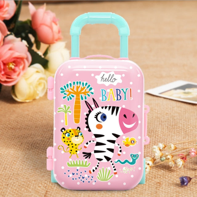 Fashion Metal Mini Suitcase for Dolls Miniature Toys Trunk Dollhouse Decoration Lovely Small Clutch Jewellery Box Doll Handbag