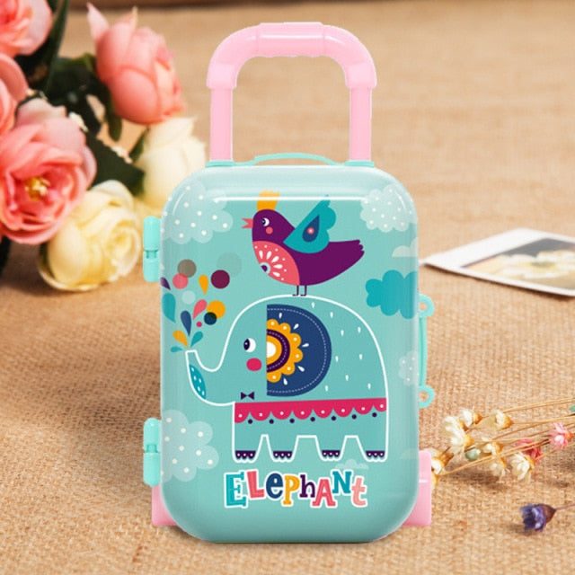 Fashion Metal Mini Suitcase for Dolls Miniature Toys Trunk Dollhouse Decoration Lovely Small Clutch Jewellery Box Doll Handbag