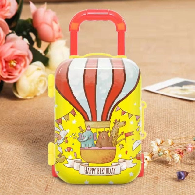 Fashion Metal Mini Suitcase for Dolls Miniature Toys Trunk Dollhouse Decoration Lovely Small Clutch Jewellery Box Doll Handbag