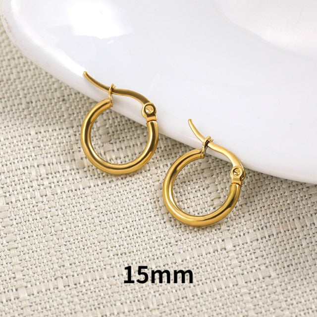 Gold Silver Color Stainless Steel Hoop Earrings for Women Small Simple Round Circle Huggies Ear Rings Steampunk Accessories
