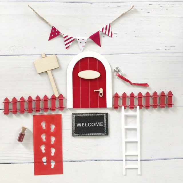 Mini Fairy door Hand Made Cute pink Mouse hole, miniature wooden door with bunting and personalised sign post