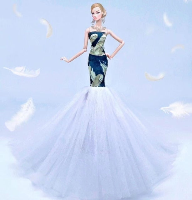 case for barbie doll clothes Princess dress trailing wedding bride marriage dress for barbie accessories toys house ornaments